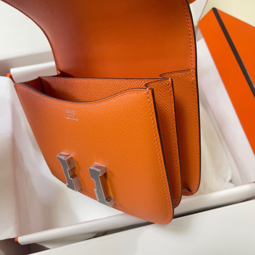 Hermes Constance 18 Mini Shoulder Bag In Orange Epsom Leather